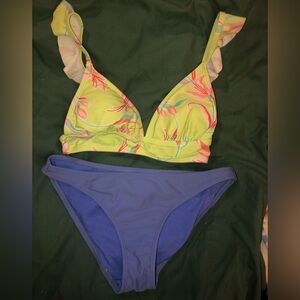 Floral Bikini Set with Blue Bottoms